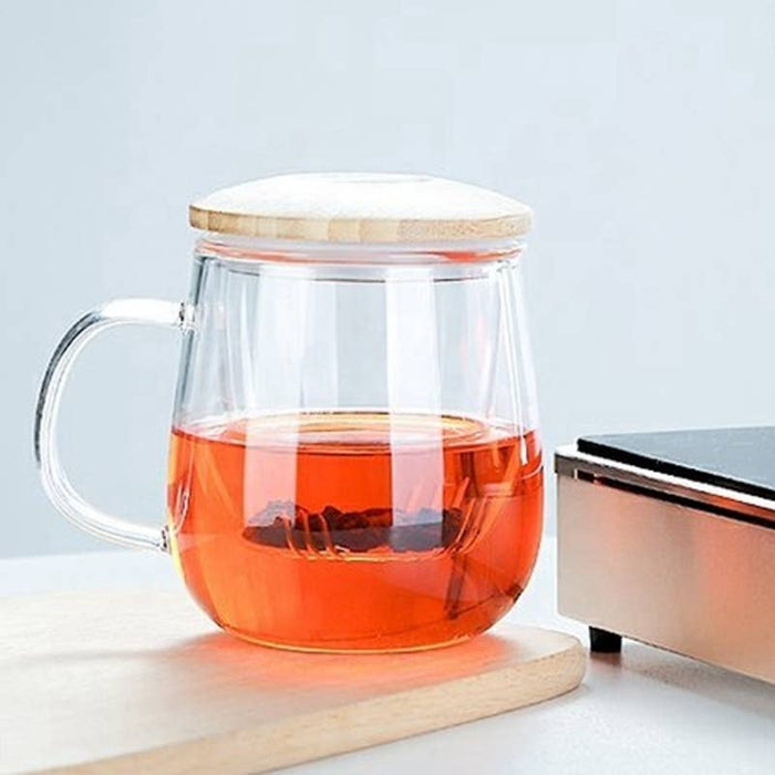 Glass Teacup With Infuser & Bamboo Lid 